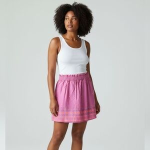 J Crew Factory Linen Cotton Mini Skirt Womens 12 Pink Coral Elastic Ruffle Waist